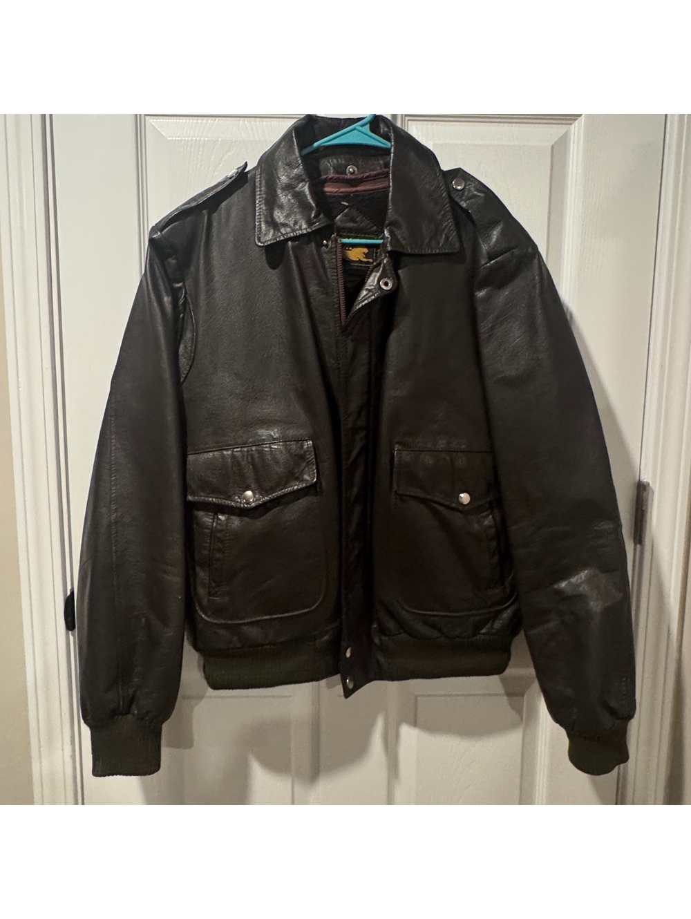 1980'S Heavy Men's Branded Lion Brown Leather Bomber